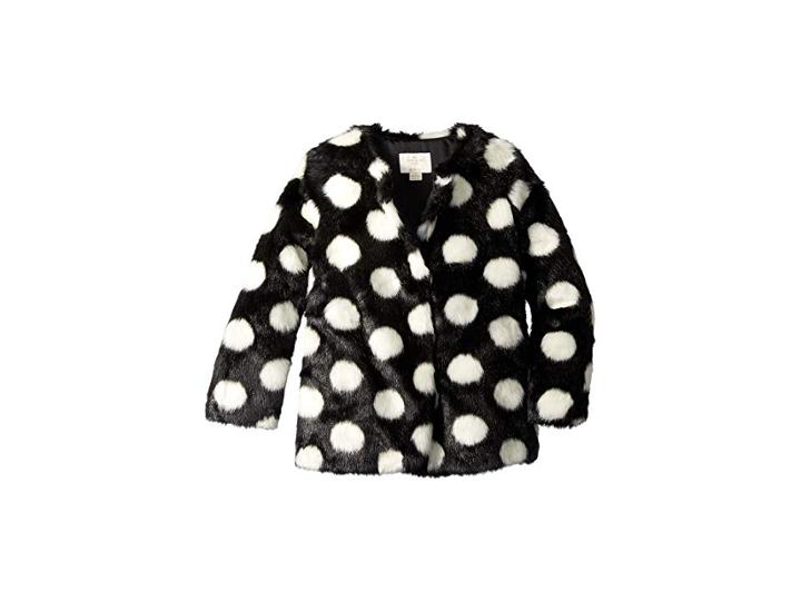 Kate Spade New York Kids Polka Dot Faux Fur Coat (little Kids/big Kids) (black/white Polka Dot) Girl's Coat