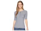 Royal Robbins Kickback Henley (deep Blue Stripe) Women's Short Sleeve Pullover