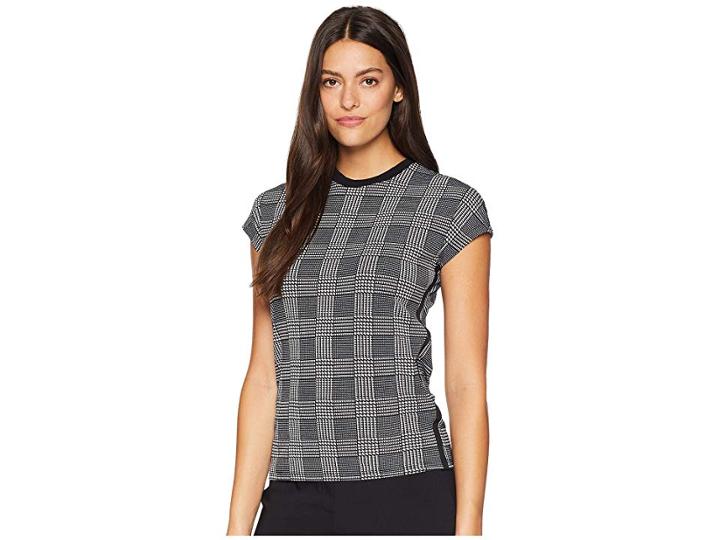 Lauren Ralph Lauren Plaid Jersey T-shirt (mascarpone Cream/polo Black) Women's T Shirt