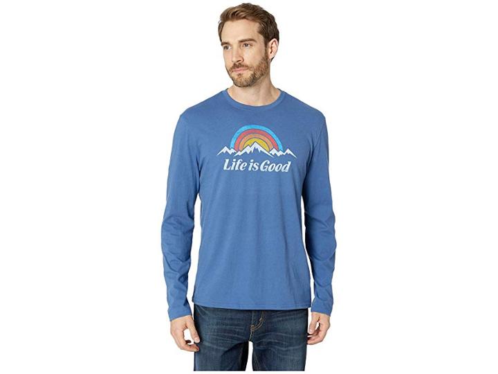Life Is Good Snowy Mountains Smooth Long Sleeve T-shirt (vintage Blue) Men's T Shirt
