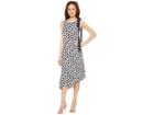 Taylor Asymmetrical Daisy Print Crepe W/ Chiffon Maxi (navy/ivory) Women's Dress