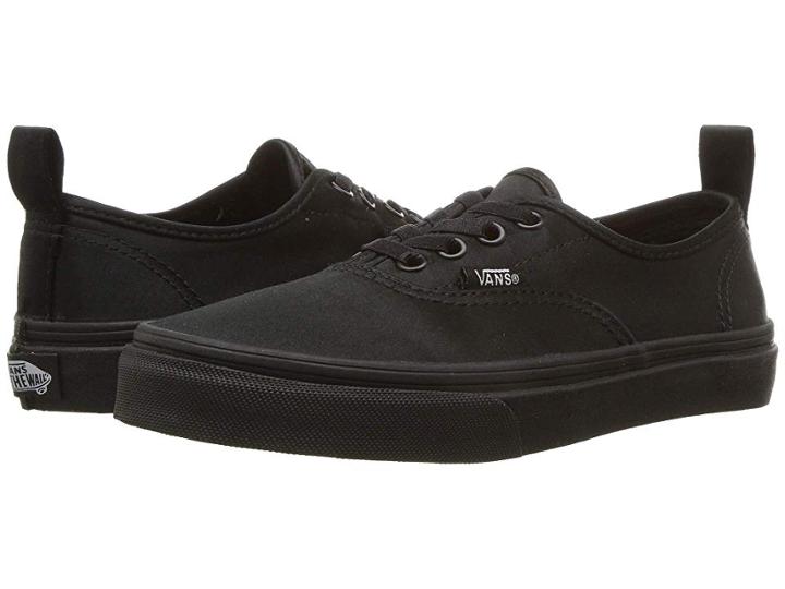 Vans Kids Authentic Elastic Lace (little Kid/big Kid) ((satin Lace) Black/black) Girls Shoes