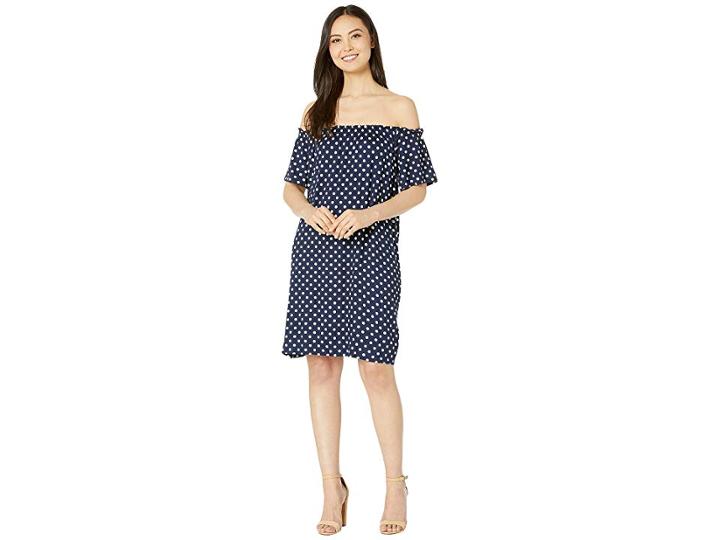 Bobeau Off-the-shoulder Knit Dress (navy Polka Dot) Women's Dress