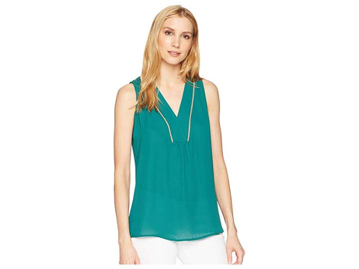 Ivanka Trump Georgette Sleeveless V-neck With Trimming Detail (jungle) Women's Clothing