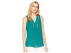 Ivanka Trump Georgette Sleeveless V-neck With Trimming Detail (jungle) Women's Clothing
