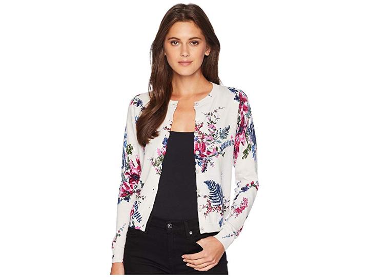 Joules Skye Printed Basic Cardigan (silver Harvest Floral) Women's Sweater