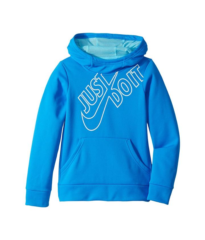Nike Kids Therma Pullover Training Hoodie (little Kids/big Kids) (light Photo Blue/polarized Blue) Girl's Sweatshirt