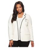 Lauren Ralph Lauren Plus Size Bullion-embroidered Knit Blazer (mascarpone Cream/polo Black) Women's Jacket