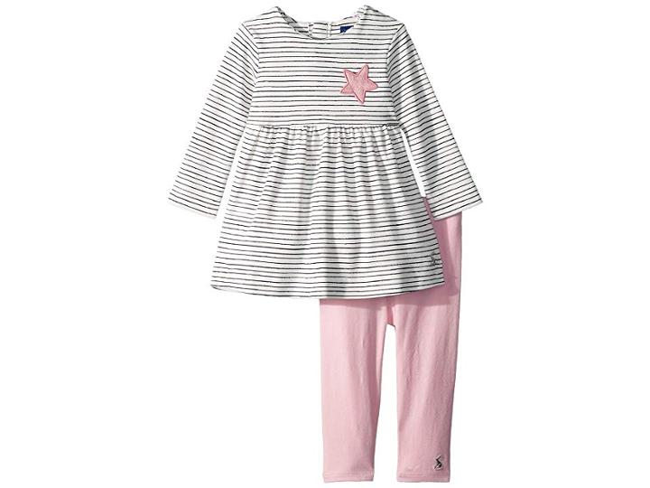 Joules Kids Dress And Leggings Set (infant) (cream Pencil Stripe) Girl's Active Sets
