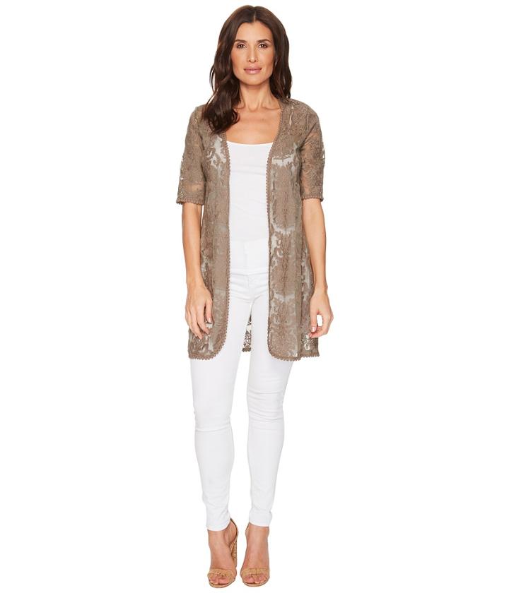 Tribal Embroidered Mesh Elbow Sleeve Cardigan (oak) Women's Sweater