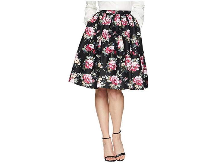 Unique Vintage High Waist Swing Skirt (black Floral) Women's Skirt