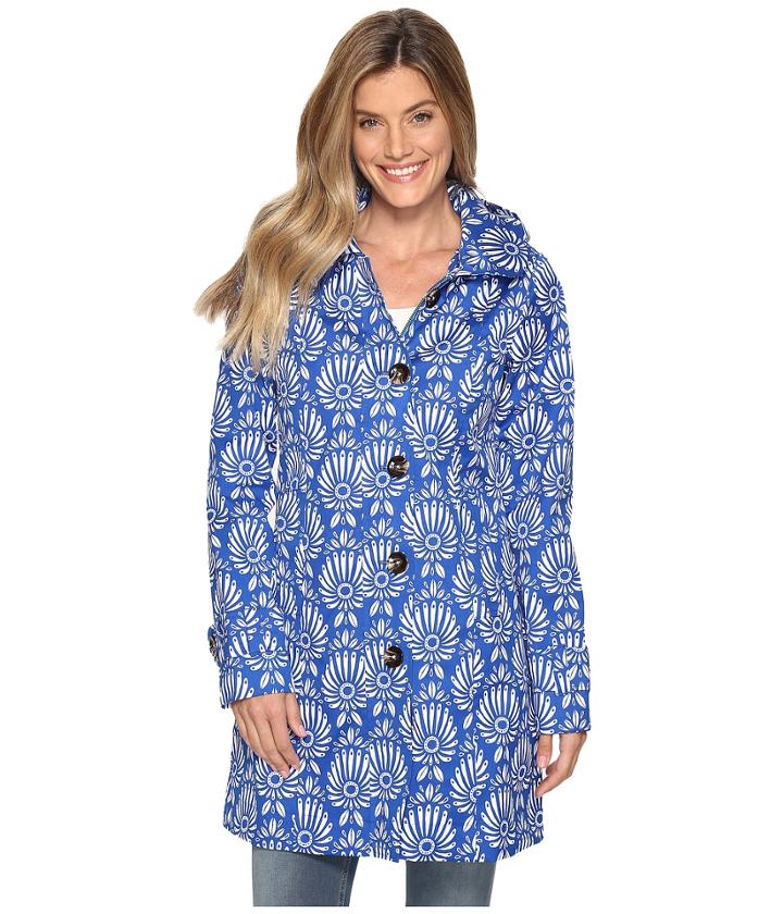 Hatley Classic Raincoat (porcelain Floral Blue/turquoise) Women's Coat
