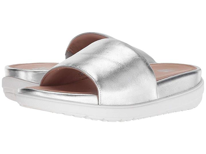 Fitflop Loosh Luxetm Leather Slide Sandals (silver Metallic Leather) Women's  Shoes