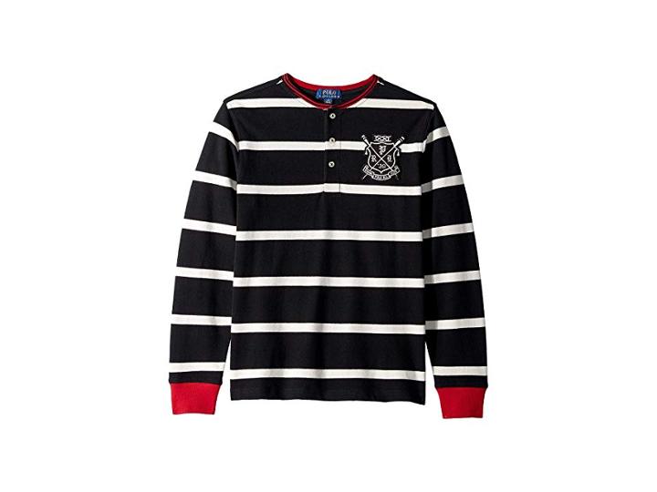 Polo Ralph Lauren Kids Striped Cotton Mesh Henley (big Kids) (polo Black Multi) Boy's Clothing