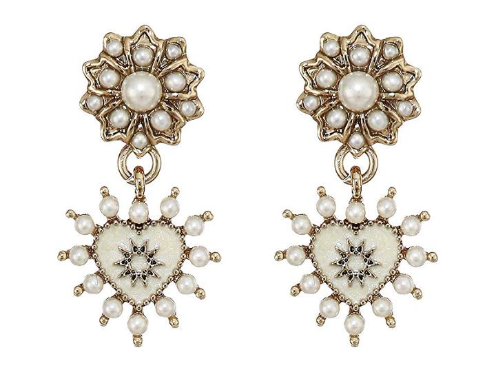 Marchesa Small Heart Drop Earrings (gold/white/grey) Earring