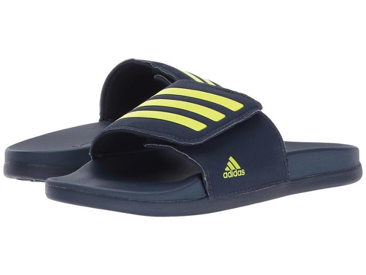 Adidas Kids Adilette Clf+ Adj K (toddler/little Kid/big Kid) (collegiate Navy/semi Solar Yellow) Boys Shoes