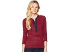 Lauren Ralph Lauren Lace-up Striped Cotton Top (navy/crimson) Women's Clothing