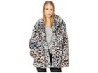 Avec Les Filles Leopard Print Faux Fur Coat (blue Leopard) Women's Coat