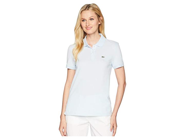 Lacoste Short Sleeve Two-button Classic Fit Pique Polo (rill Light Blue) Women's Clothing
