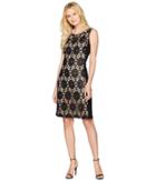 Nine West Medallion Lace Jersey Combo Sleeveless Dress (black/nude) Women's Dress