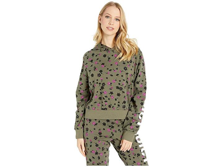 Juicy Couture Floral Print Juicy Logo Pullover W/ Hood (dusty Olive Shadow) Women's Clothing