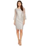 Calvin Klein Bell Sleeve Lace Dress Cd7l12ce (sandstone Silver) Women's Dress