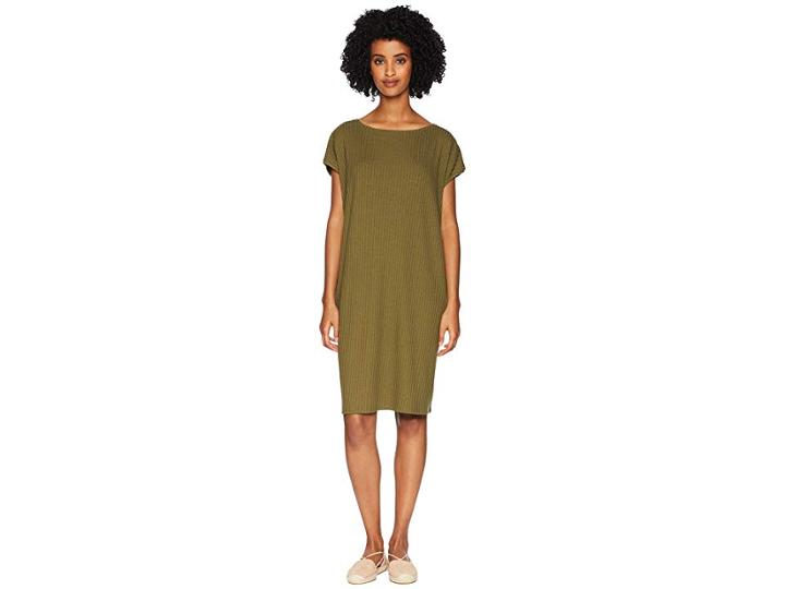 Eileen Fisher Bateau Neck Cap Sleeve Dress (olive) Women's Dress