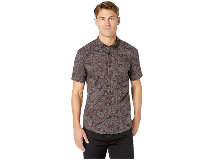 Dakine Poipu Short Sleeve Woven Shirt (plum Shadow Stencil Palm) Men's Clothing