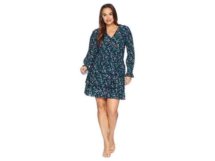 Michael Michael Kors Plus Size Boho Flare Multi Tier Dress (true Navy/jewel Green) Women's Dress