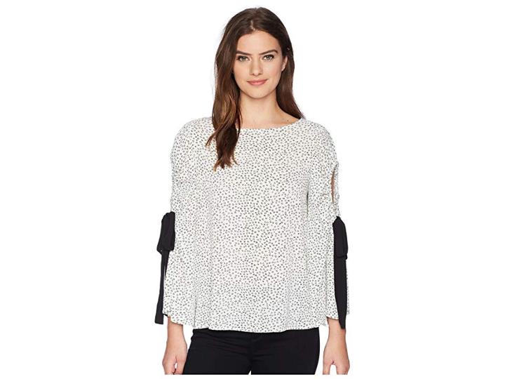 Vince Camuto Bell Sleeve Flower Ditsy Tie Cold Shoulder Blouse (new Ivory) Women's Blouse