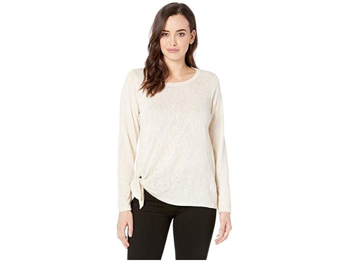 Bobeau Long Sleeve Side Tie Slub Top (natural) Women's Blouse