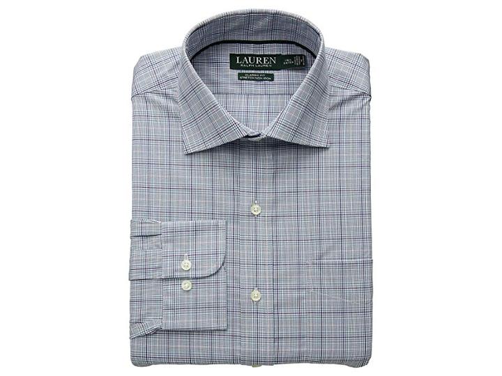 Lauren Ralph Lauren Classic Fit No-iron Plaid Warren Dress Shirt (blue Slate/wine Multi) Men's Long Sleeve Button Up
