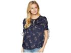 Lucky Brand Puff Sleeve Printed Top (navy Multi) Women's Clothing