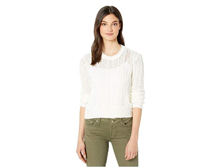 Bcbgmaxazria Caleste Cable And Lace Pullover (optic White) Women's Sweater