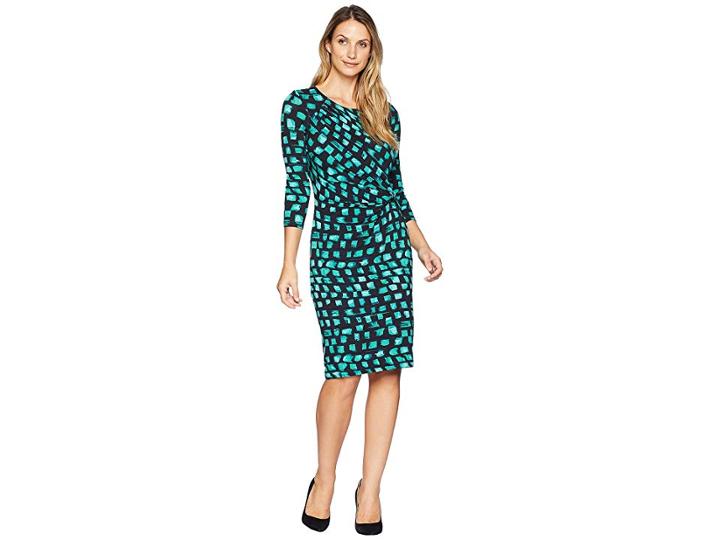 Nic+zoe Vivid Sleeved Twist Dress (bright Jade) Women's Dress