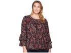 Michael Michael Kors Plus Size Sweetheart Tier Sleeve Top (black/maroon) Women's Clothing