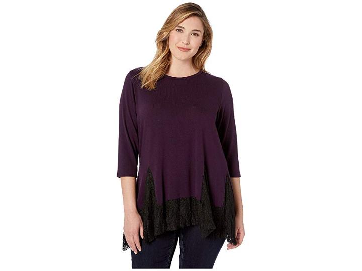 Karen Kane Plus Plus Size Lace Inset Sweater (eggplant) Women's Sweater