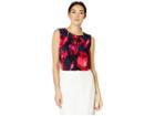 Tommy Hilfiger Floral Bead Neck Knit Top (scarlet Multi) Women's Blouse