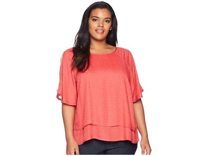 B Collection By Bobeau Plus Size Sawyer Swiss Dot Blouse (hibiscus) Women's Blouse