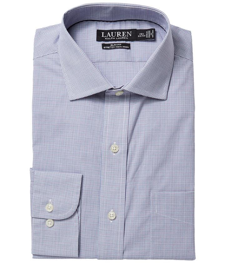 Lauren Ralph Lauren Slim Fit No-iron Cotton Dress Shirt (rosewood/blue Multi) Men's Long Sleeve Button Up