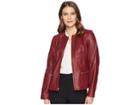Cole Haan 23 1/4 Smooth Lamb Collarless Jacket With Quilted Details (ruby) Women's Coat