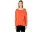 Eileen Fisher Tencel Terry Pocket Top (hot Red) Women's Long Sleeve Pullover