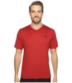 The North Face Reactor Short Sleeve V-neck (cardinal Red Heather (prior Season)) Men's Clothing
