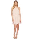 Halston Heritage Sleeveless Round Neck Dress W/ Pleated Flounce (bloom) Women's Dress