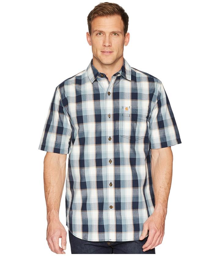Carhartt Essential Plaid Open Collar Short Sleeve Top (navy) Men's Short Sleeve Button Up