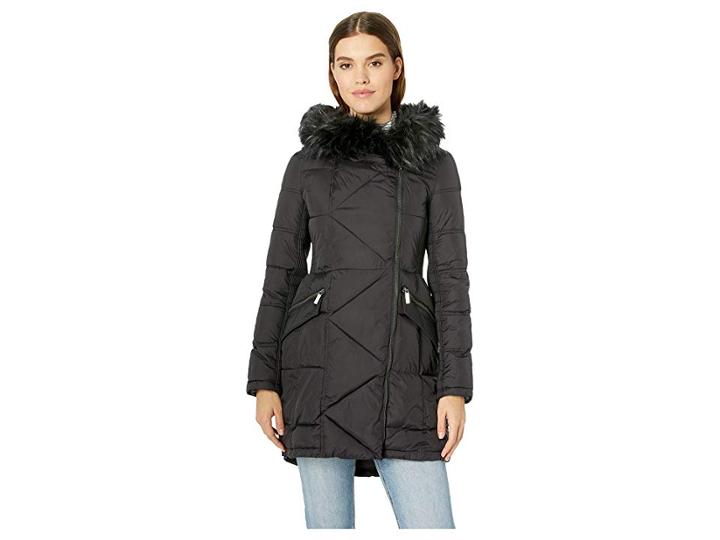 French Connection Asymmetrical Faux Fur Puffer (black) Women's Coat