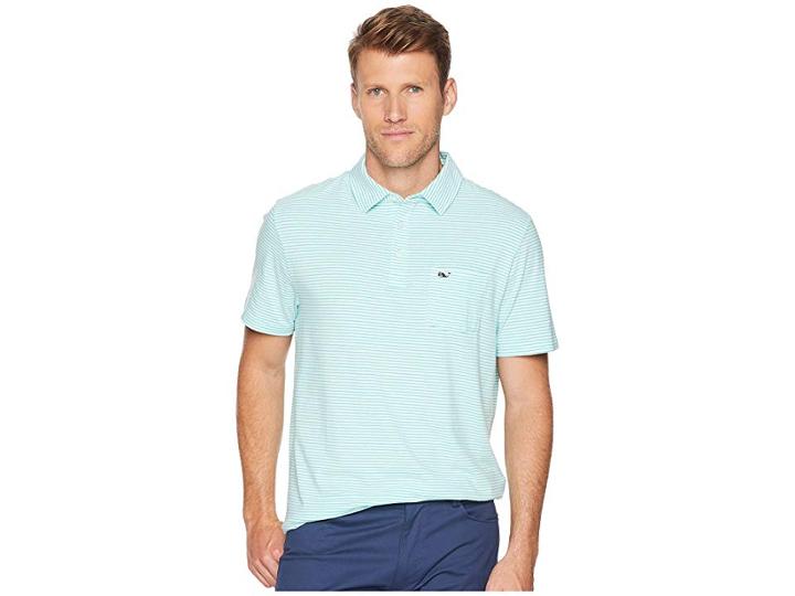 Vineyard Vines Edgartown Shep Stripe Polo (capri Blue) Men's Clothing