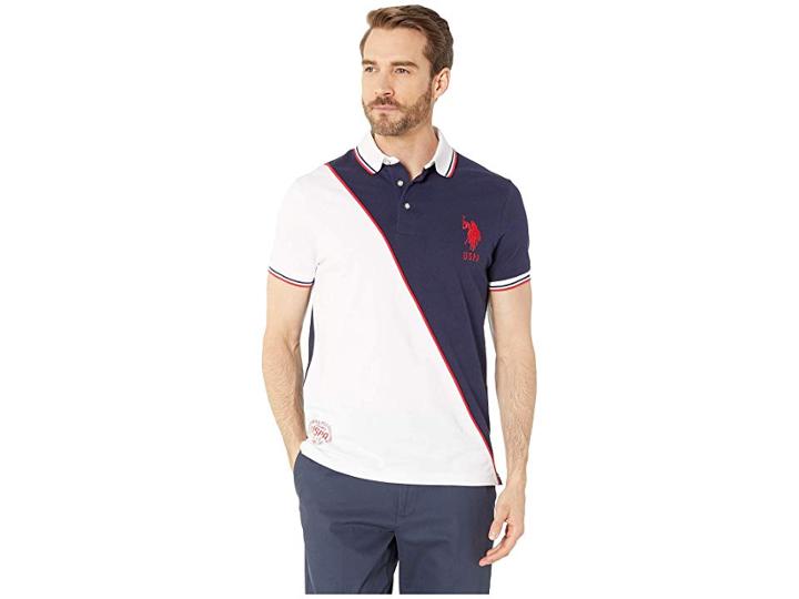 U.s. Polo Assn. Diagonal Color Block Flag Detail Pique Polo (classic Navy) Men's Clothing