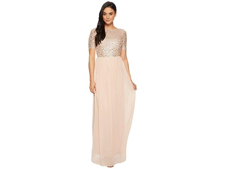 Adrianna Papell Beaded Bodice Elbow Sleeve Gown (english Rose) Women's Dress