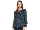 Michael Michael Kors Fleur Print Tier Sleeve Top (true Navy/jewel Green) Women's Clothing